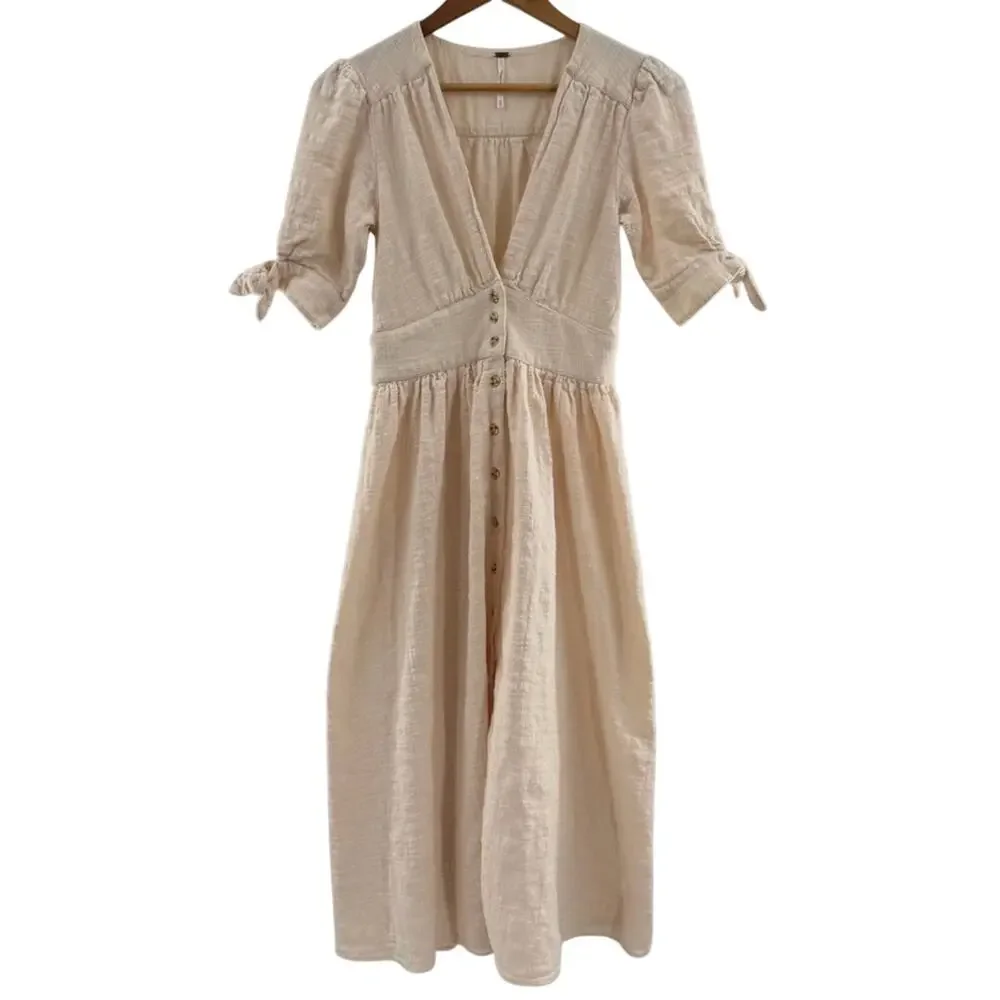 Free People Love of My Life Cotton Gauze Prairie Festival Midi Dress Ivory Boho - Picture 2 of 11